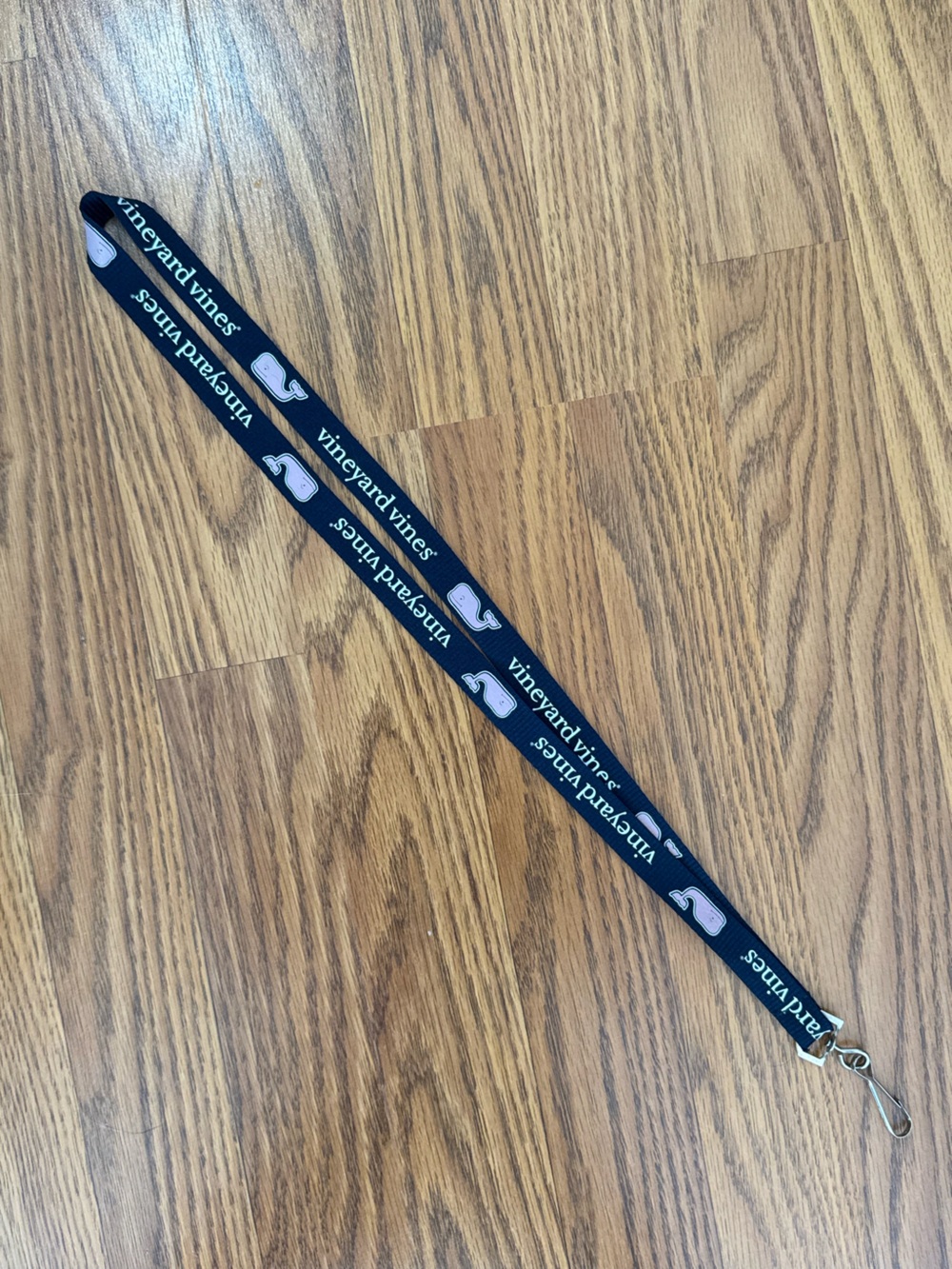 Navy Vineyard Vines Lanyard with White Logo, Pink Whales, Keys